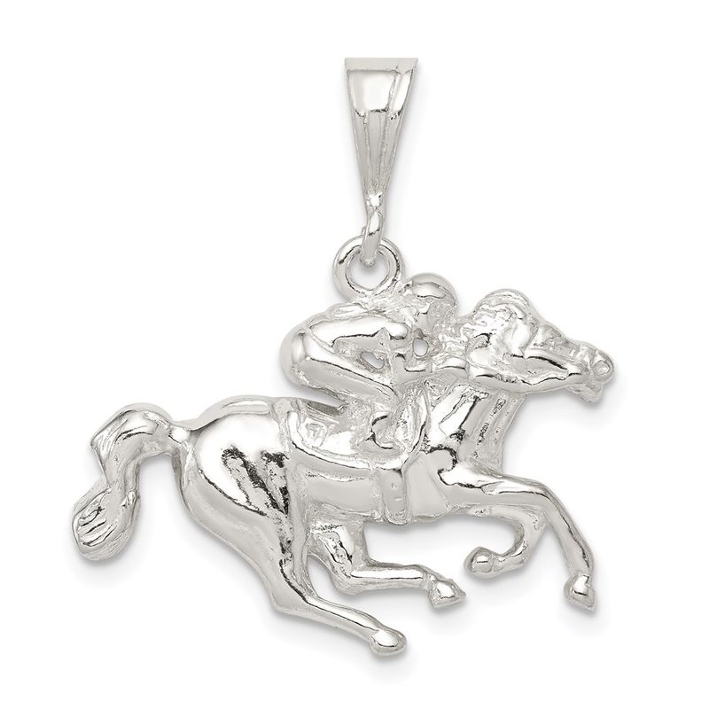 Sterling Silver Race Horse And Jockey Pendant